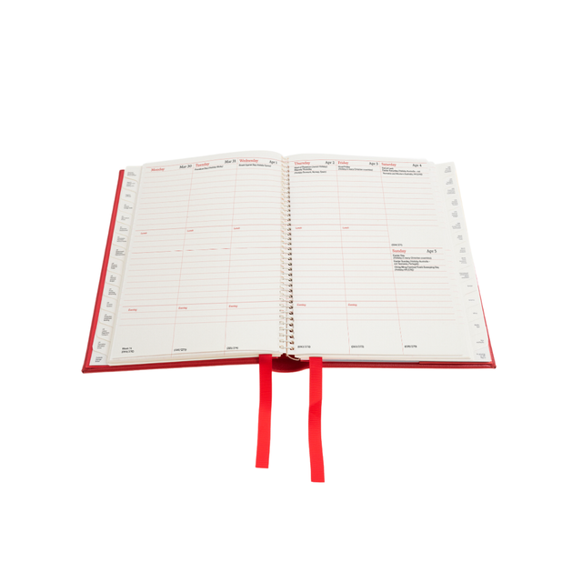 The Economist - 2027 Calendar Year Planner – 12 Month (260 x 210mm) Week-to-View Diary – Luxury Leather Cover in Red - The Economist Desk Diary Range (EDDR-27)