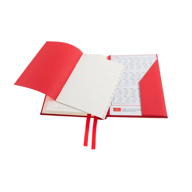 The Economist - 2027 Calendar Year Planner – 12 Month (260 x 210mm) Day-to-Page Diary – Luxury Leather Cover in Red - The Economist Desk Diary Range (EPADR-27)