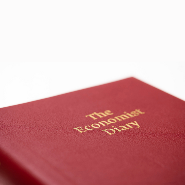The Economist - 2027 Calendar Year Planner – 12 Month (260 x 210mm) Day-to-Page Diary – Luxury Leather Cover in Red - The Economist Desk Diary Range (EPADR-27)