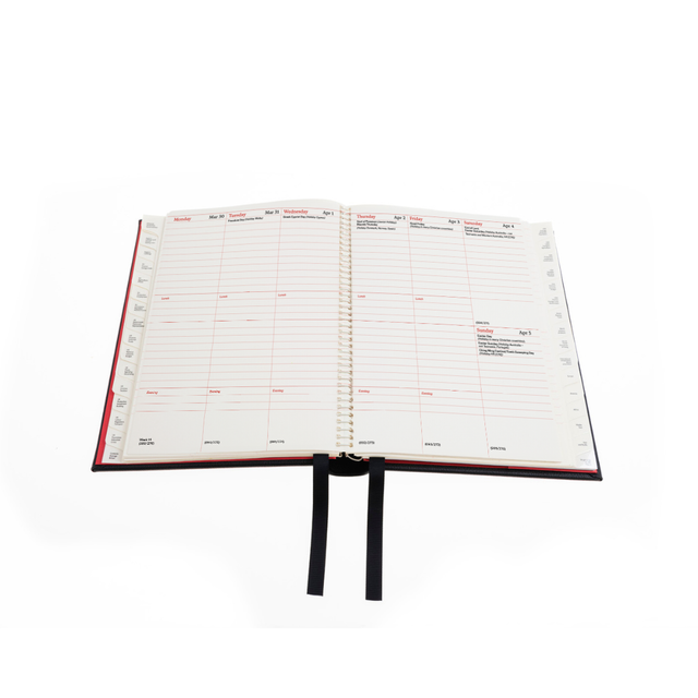 The Economist - 2027 Calendar Year Planner – 12 Month (260 x 210mm) Week-to-View Diary – Luxury Leather Cover in Black - The Economist Desk Diary Range (EDDBLK-27)