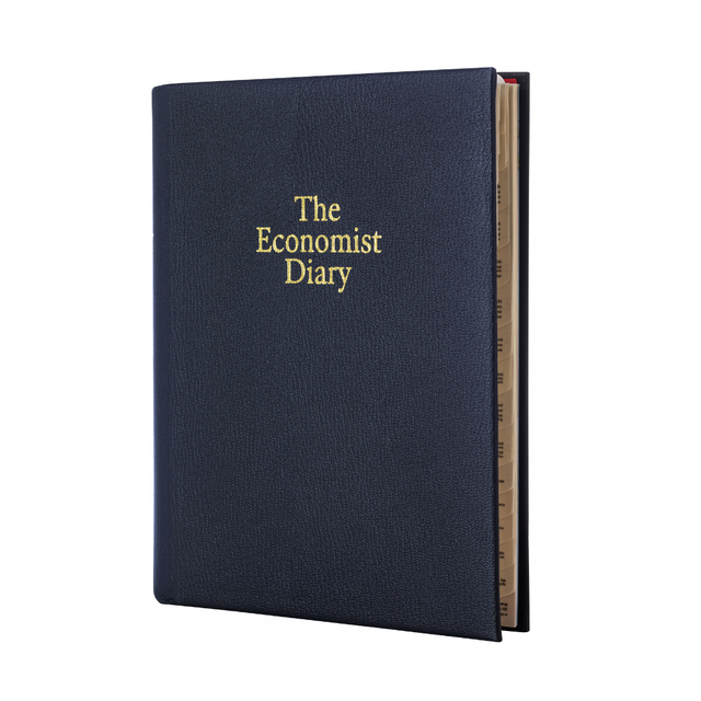 The Economist - 2027 Calendar Year Planner – 12 Month (260 x 210mm) Week-to-View Diary – Luxury Leather Cover in Blue - The Economist Desk Diary Range (EDDBLU-27)