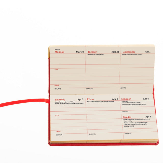 The Economist - 2027 Calendar Year Planner - 12 Month (120mm x 60mm) Week-to-View Diary - Luxury Italian Leather Cover in Red - The Economist Mini Diary Range (EMDR-27)