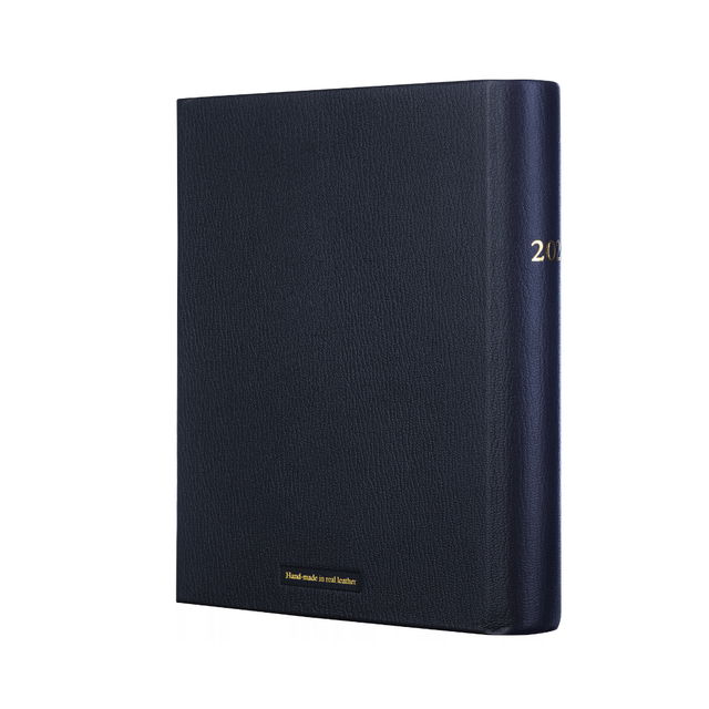 The Economist - 2027 Calendar Year Planner – 12 Month (260 x 210mm) Day-to-Page Diary – Luxury Leather Cover in Blue - The Economist Desk Diary Range (EPADBLU-27)