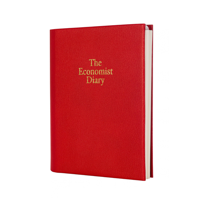 The Economist - 2027 Calendar Year Planner – 12 Month (260 x 210mm) Day-to-Page Diary – Luxury Leather Cover in Red - The Economist Desk Diary Range (EPADR-27)