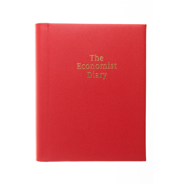 The Economist - 2027 Calendar Year Planner –  12 Month (260 x 210mm) Day-to-Page Diary – Luxury Leather Cover in Red - The Economist Desk Diary Range (EPADR-27)