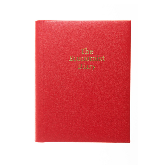 The Economist - 2027 Calendar Year Planner –  12 Month (260 x 210mm) Week-to-View Diary – Luxury Leather Cover in Red - The Economist Desk Diary Range (EDDR-27)