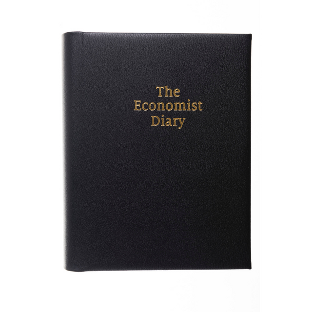 The Economist - 2027 Calendar Year Planner –  12 Month (260 x 210mm) Week-to-View Diary – Luxury Leather Cover in Black - The Economist Desk Diary Range (EDDBLK-27)