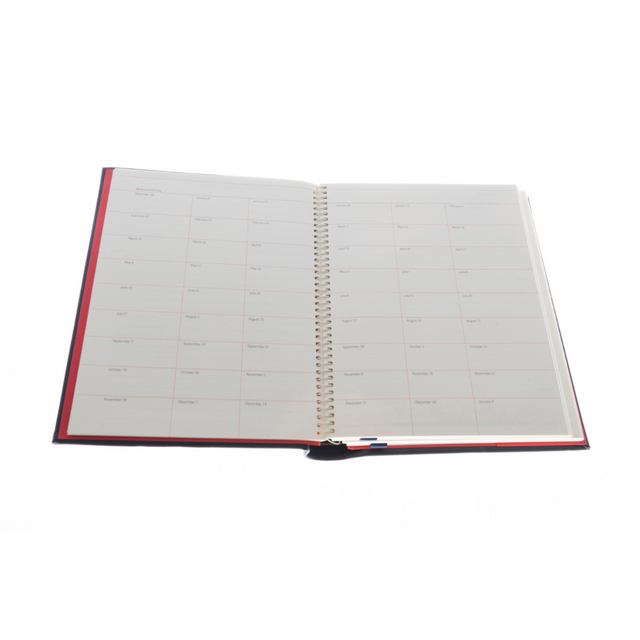 The Economist - 2027 Calendar Year Planner –  12 Month (260 x 210mm) Day-to-Page Diary – Luxury Leather Cover in Blue - The Economist Desk Diary Range (EPADBLU-27)