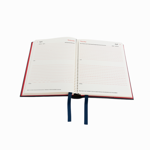 The Economist - 2027 Calendar Year Planner –  12 Month (260 x 210mm) Day-to-Page Diary – Luxury Leather Cover in Blue - The Economist Desk Diary Range (EPADBLU-27)