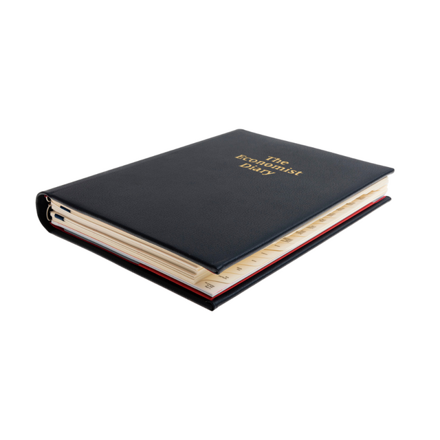 The Economist - 2027 Calendar Year Planner –  12 Month (260 x 210mm) Week-to-View Diary – Luxury Leather Cover in Blue - The Economist Desk Diary Range (EDDBLU-27)