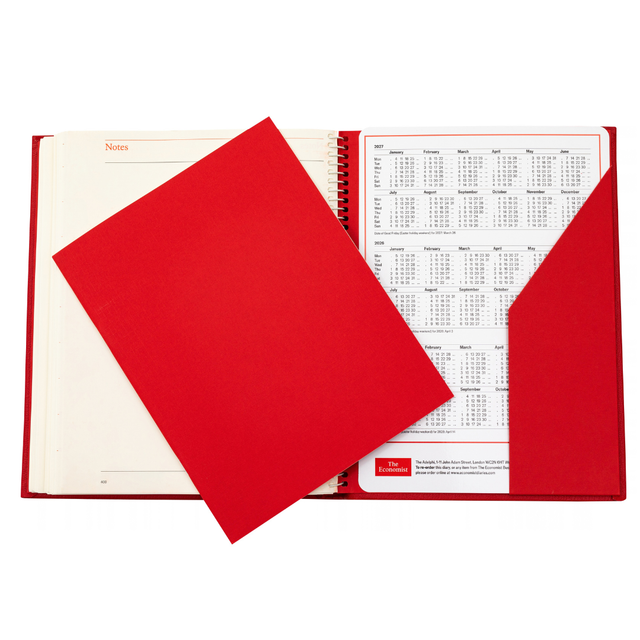 The Economist - 2027 Calendar Year Planner –  12 Month (260 x 210mm) Day-to-Page Diary – Luxury Leather Cover in Blue - The Economist Desk Diary Range (EPADBLU-27)