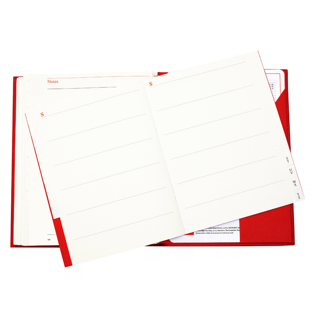 The Economist - 2027 Calendar Year Planner –  12 Month (260 x 210mm) Day-to-Page Diary – Luxury Leather Cover in Red - The Economist Desk Diary Range (EPADR-27)