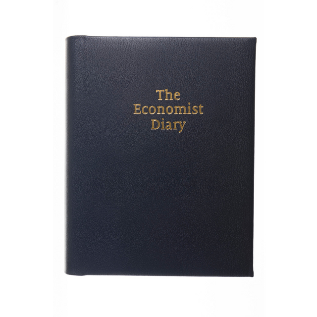 The Economist - 2027 Calendar Year Planner –  12 Month (260 x 210mm) Week-to-View Diary – Luxury Leather Cover in Blue - The Economist Desk Diary Range (EDDBLU-27)