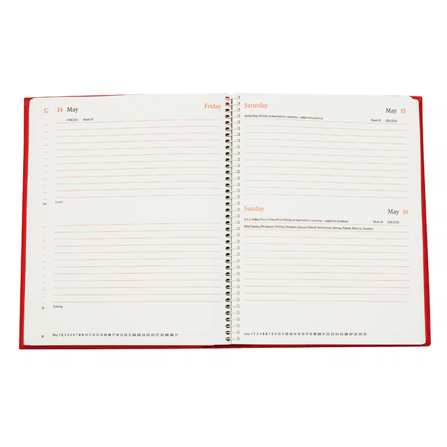 The Economist - 2027 Calendar Year Planner –  12 Month (260 x 210mm) Day-to-Page Diary – Luxury Leather Cover in Red - The Economist Desk Diary Range (EPADR-27)