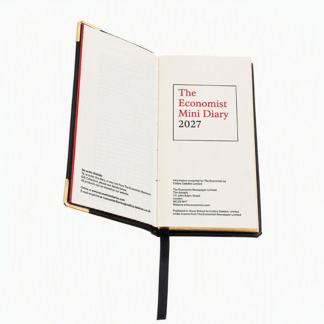 The Economist - 2027 Calendar Year Planner  - 12 Month (120mm x 60mm) Week-to-View Diary - Luxury Italian Leather Cover in Black - The Economist Mini Diary Range (EMDBLK-27)