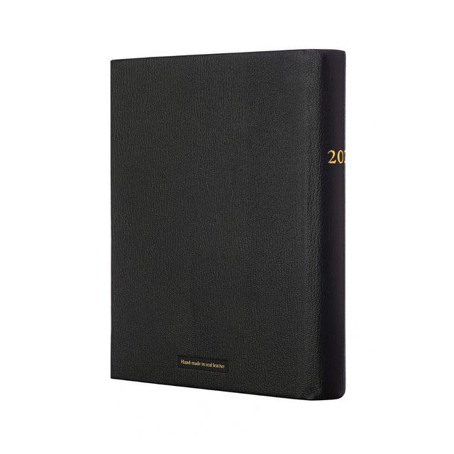 The Economist - 2027 Calendar Year Planner –  12 Month (260 x 210mm) Week-to-View Diary – Luxury Leather Cover in Black - The Economist Desk Diary Range (EDDBLK-27)