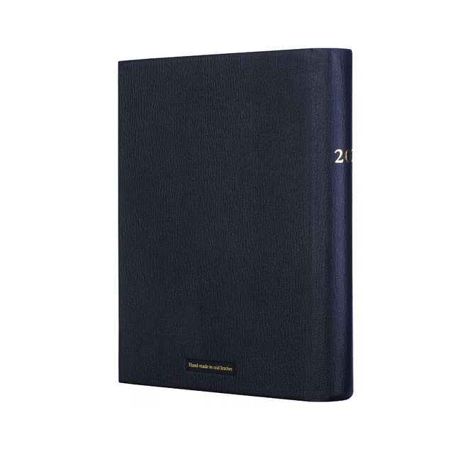 The Economist - 2027 Calendar Year Planner –  12 Month (260 x 210mm) Week-to-View Diary – Luxury Leather Cover in Blue - The Economist Desk Diary Range (EDDBLU-27)
