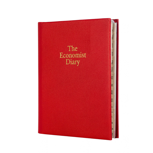 The Economist - 2027 Calendar Year Planner –  12 Month (260 x 210mm) Week-to-View Diary – Luxury Leather Cover in Red - The Economist Desk Diary Range (EDDR-27)