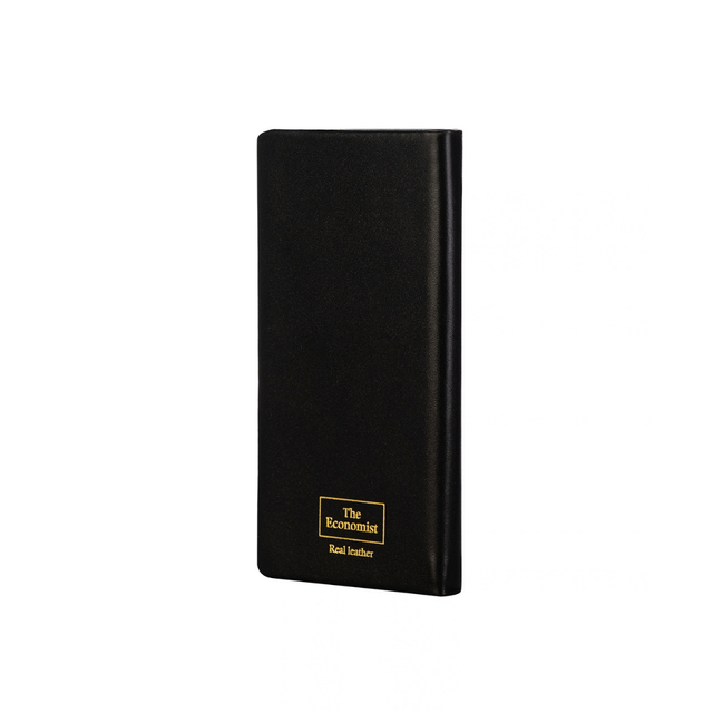 The Economist - 2027 Calendar Year Planner  - 12 Month (120mm x 60mm) Week-to-View Diary - Luxury Italian Leather Cover in Black - The Economist Mini Diary Range (EMDBLK-27)