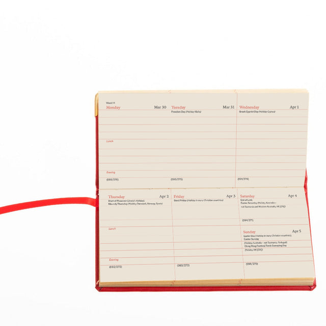 The Economist - 2027 Calendar Year Planner - 12 Month (170mm x 85mm) Week-to-View Diary - Luxury Leather Cover in Red - The Economist Pocket Diary Range (EPDR-27)