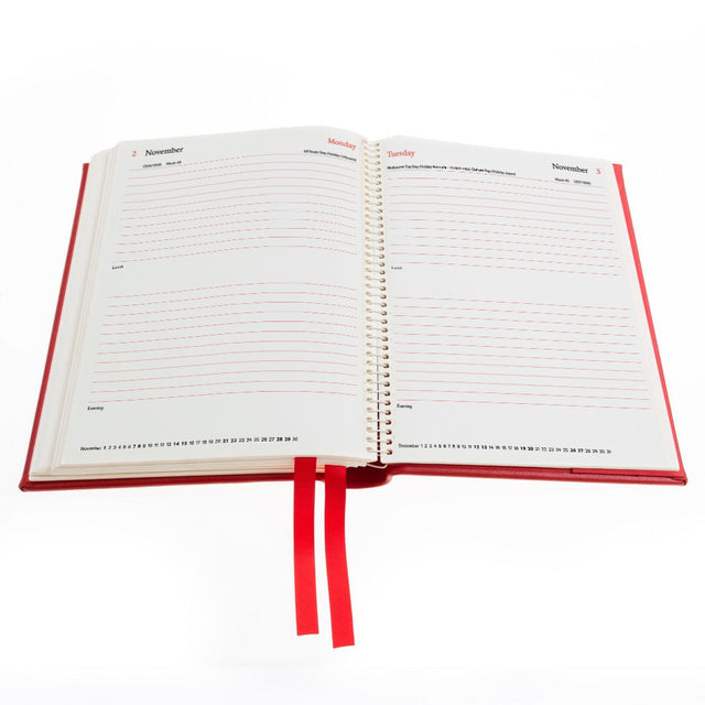 The Economist - 2027 Calendar Year Planner –  12 Month (260 x 210mm) Day-to-Page Diary – Luxury Leather Cover in Red - The Economist Desk Diary Range (EPADR-27)