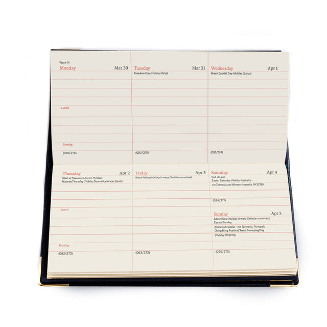 The Economist - 2027 Calendar Year Planner - 12 Month (175mm x 94mm) Week-to-View Diary - Blue Fine Grain Leather Cover - The Economist Wallet Diary Range (EWALDBLU-27)