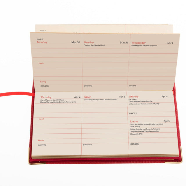 The Economist - 2027 Calendar Year Planner - 12 Month (175mm x 94mm) Week-to-View Diary - Red Fine Grain Leather Cover - The Economist Wallet Diary Range (EWALDR-27)