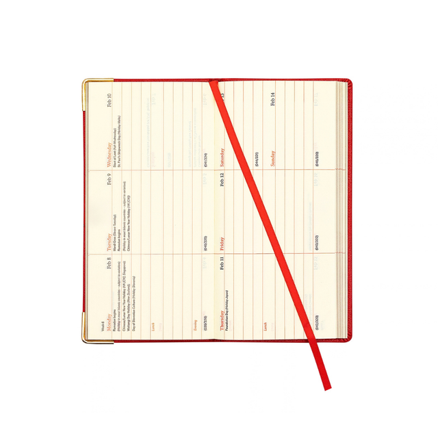 The Economist - 2027 Calendar Year Planner - 12 Month (170mm x 85mm) Week-to-View Diary - Luxury Leather Cover in Red - The Economist Pocket Diary Range (EPDR-27)