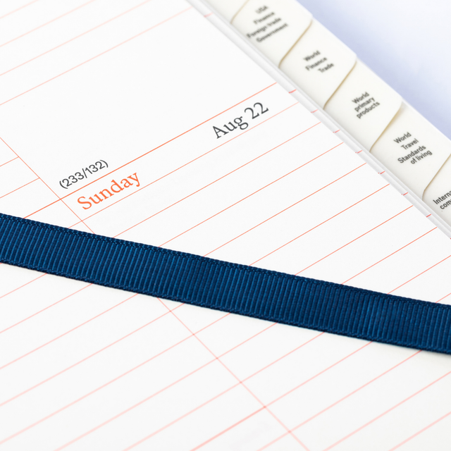 The Economist - 2027 Calendar Year Planner –  12 Month (260 x 210mm) Week-to-View Diary – Luxury Leather Cover in Blue - The Economist Desk Diary Range (EDDBLU-27)