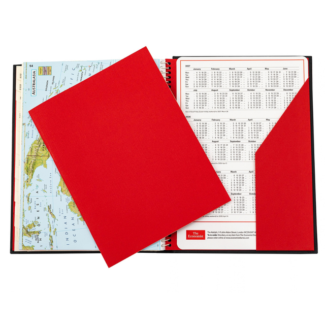 The Economist - 2027 Calendar Year Planner –  12 Month (260 x 210mm) Week-to-View Diary – Luxury Leather Cover in Black - The Economist Desk Diary Range (EDDBLK-27)